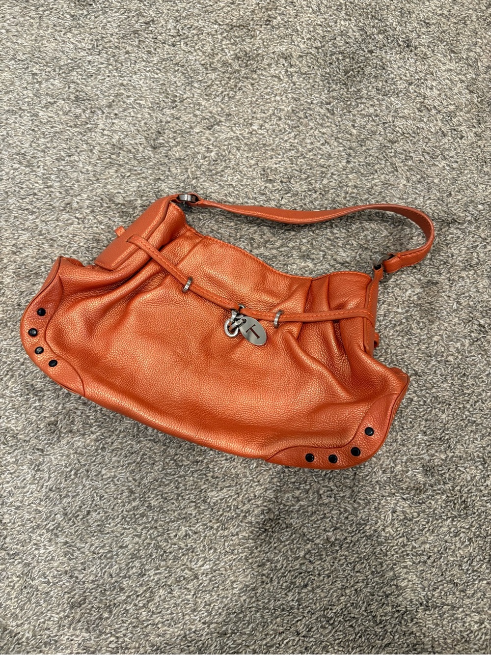 Tod's Pebbled Pleated Leather Orange Shoulder Bag